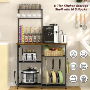 6-Tier Bakers Rack with Power Outlet