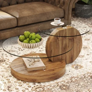 42 Inch Glass Coffee Table, Modern Round Tempered Glass