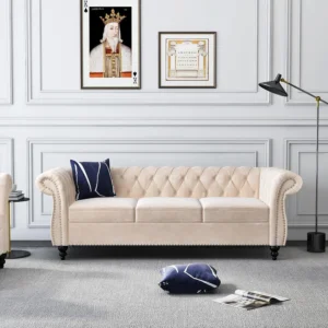 Chesterfield Sofa Velvet Tufted 3 Seater Rolled Arms
