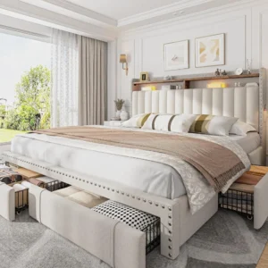 King Size Bed Frame with 4 Storage Drawers