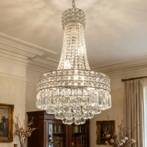 Modern Chrome Silver Crystal Chandelier, Round Dimmable
