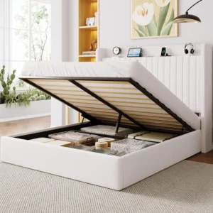 Full Lift Up Storage Bed Frame with Shelf Headboard