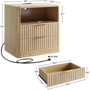 Modern Night Stand Set of 2 with Charging Station