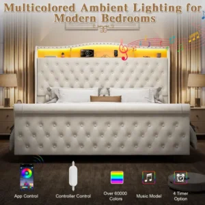 Queen Size Velvet Upholstered Bed Frame